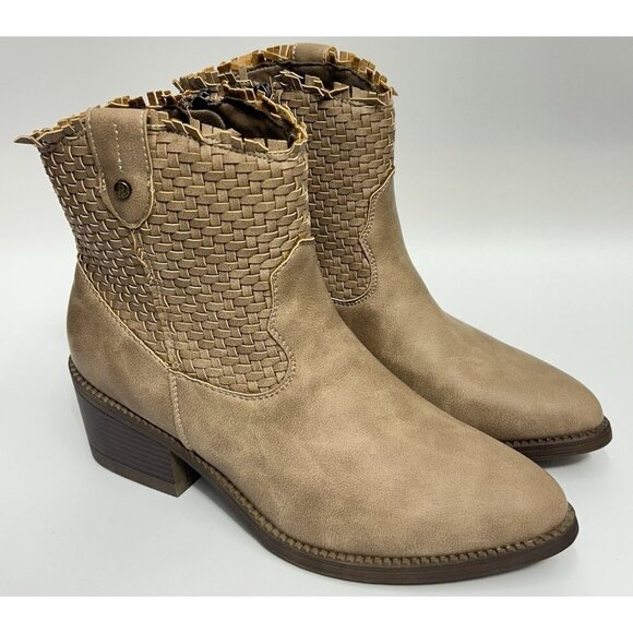 NEW Blowfish Malibu Ricky Ankle Boots Size 10 Tan Woven Boho Western Cowgirl - Picture 1 of 9
